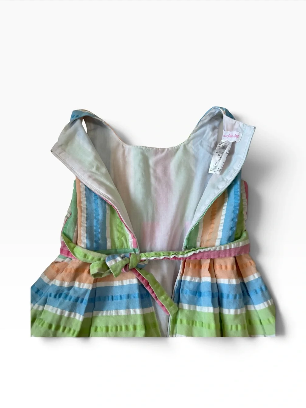 Bonnie Jean Pastel Rainbow Striped Seersucker Dress with Pink Bow Coquette